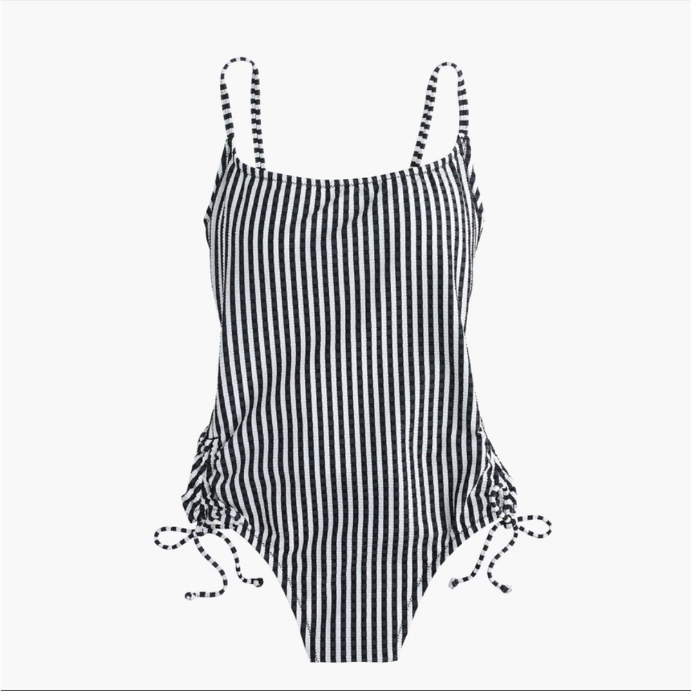 J.Crew Striped Seersucker Open Back Side Ruched One Piece Swimsuit